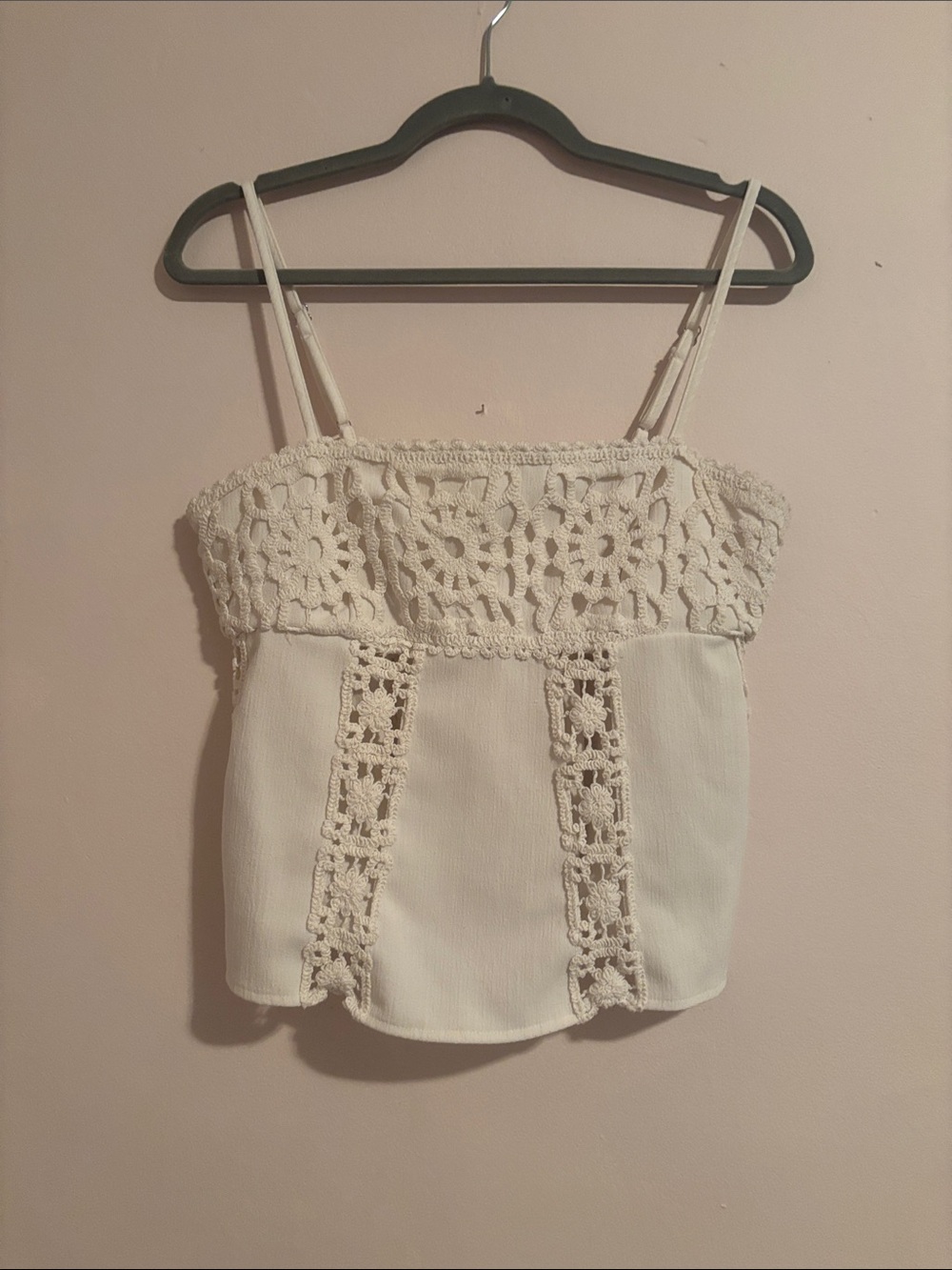 Cream Crochet-Trim Spaghetti Strap Camisole